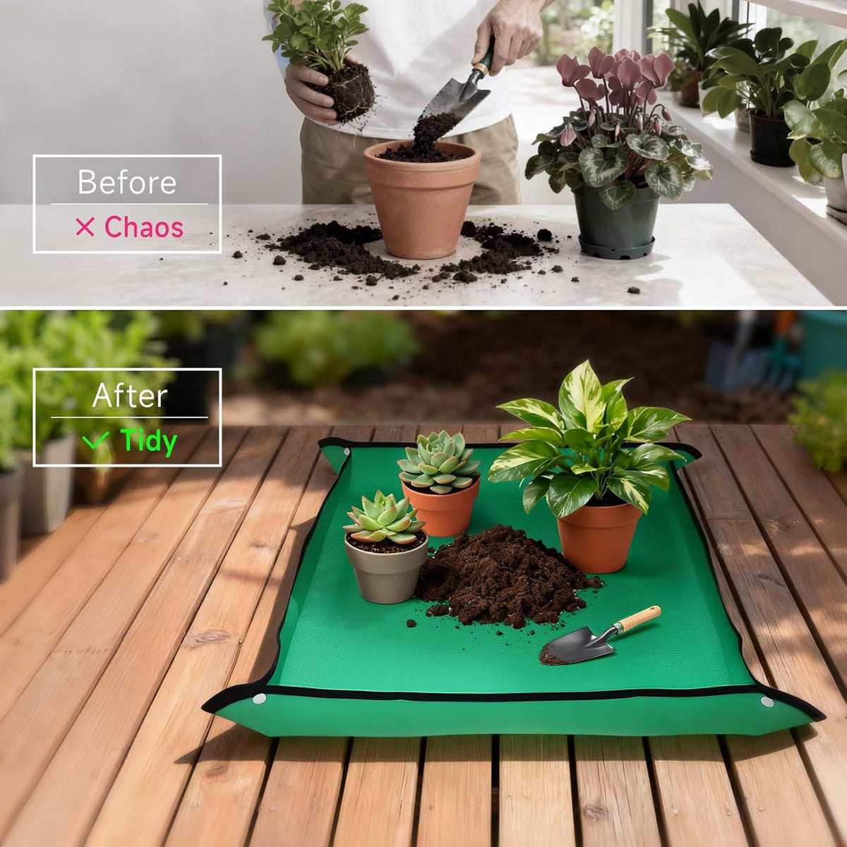 26" x 26" Repotting Mat for Indoor Plants - Waterproof Plant Potting Tray, Portable Gardening Mat for Succulents Soil Mess Control