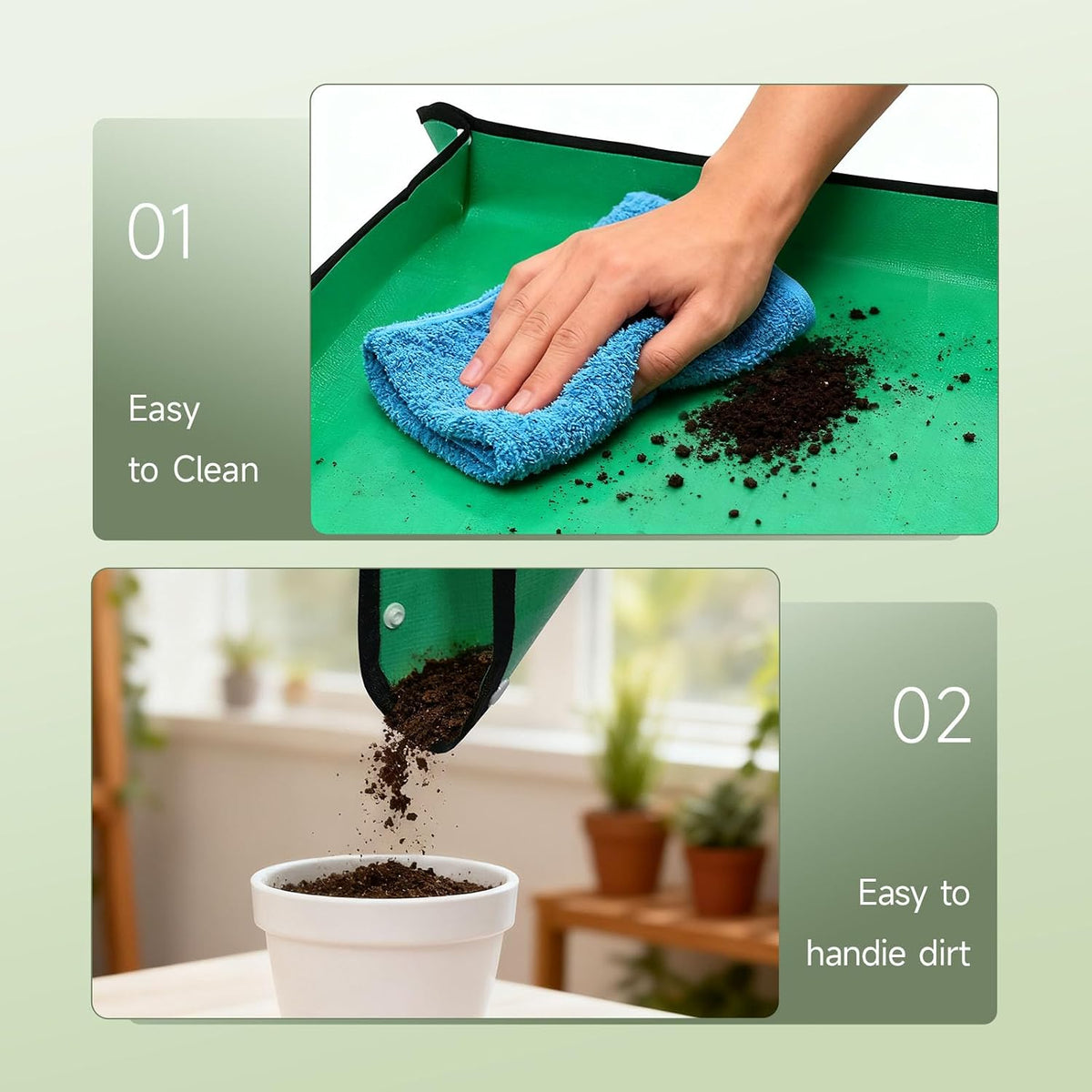 26" x 26" Repotting Mat for Indoor Plants - Waterproof Plant Potting Tray, Portable Gardening Mat for Succulents Soil Mess Control
