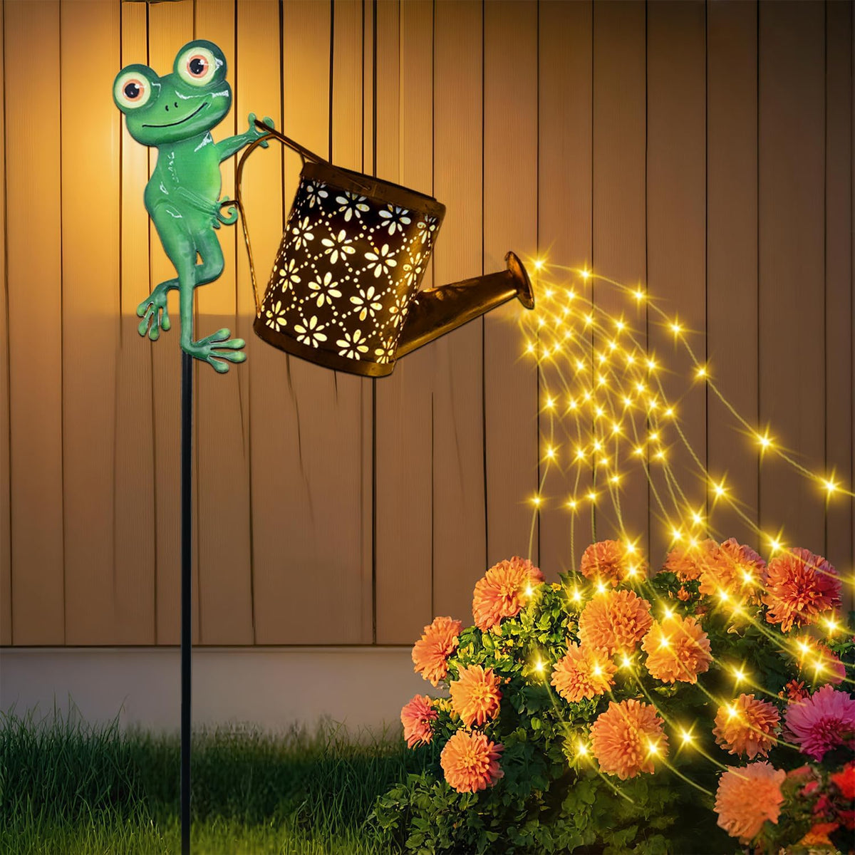 Solar Watering Can with Cascading Lights Outdoor Garden Decor, Hummingbird Shaped Hook Gardening Gifts for Mom Women Grandma Birthday, Solar Lights for Garden Decorations Patio Yard Lawn Backyard