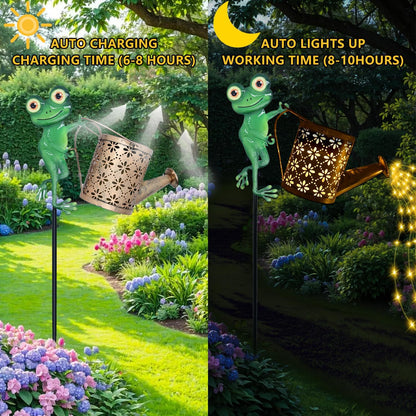 Solar Watering Can with Cascading Lights Outdoor Garden Decor, Hummingbird Shaped Hook Gardening Gifts for Mom Women Grandma Birthday, Solar Lights for Garden Decorations Patio Yard Lawn Backyard