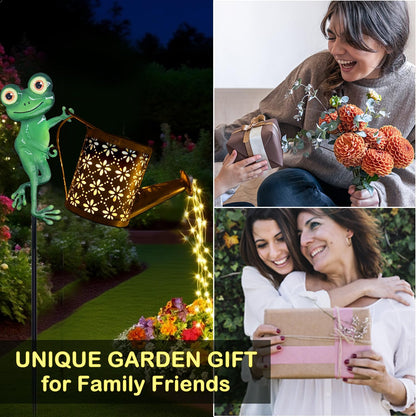 Solar Watering Can with Cascading Lights Outdoor Garden Decor, Hummingbird Shaped Hook Gardening Gifts for Mom Women Grandma Birthday, Solar Lights for Garden Decorations Patio Yard Lawn Backyard