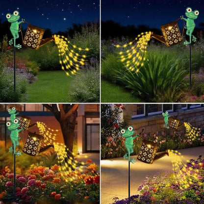 Solar Watering Can with Cascading Lights Outdoor Garden Decor, Hummingbird Shaped Hook Gardening Gifts for Mom Women Grandma Birthday, Solar Lights for Garden Decorations Patio Yard Lawn Backyard