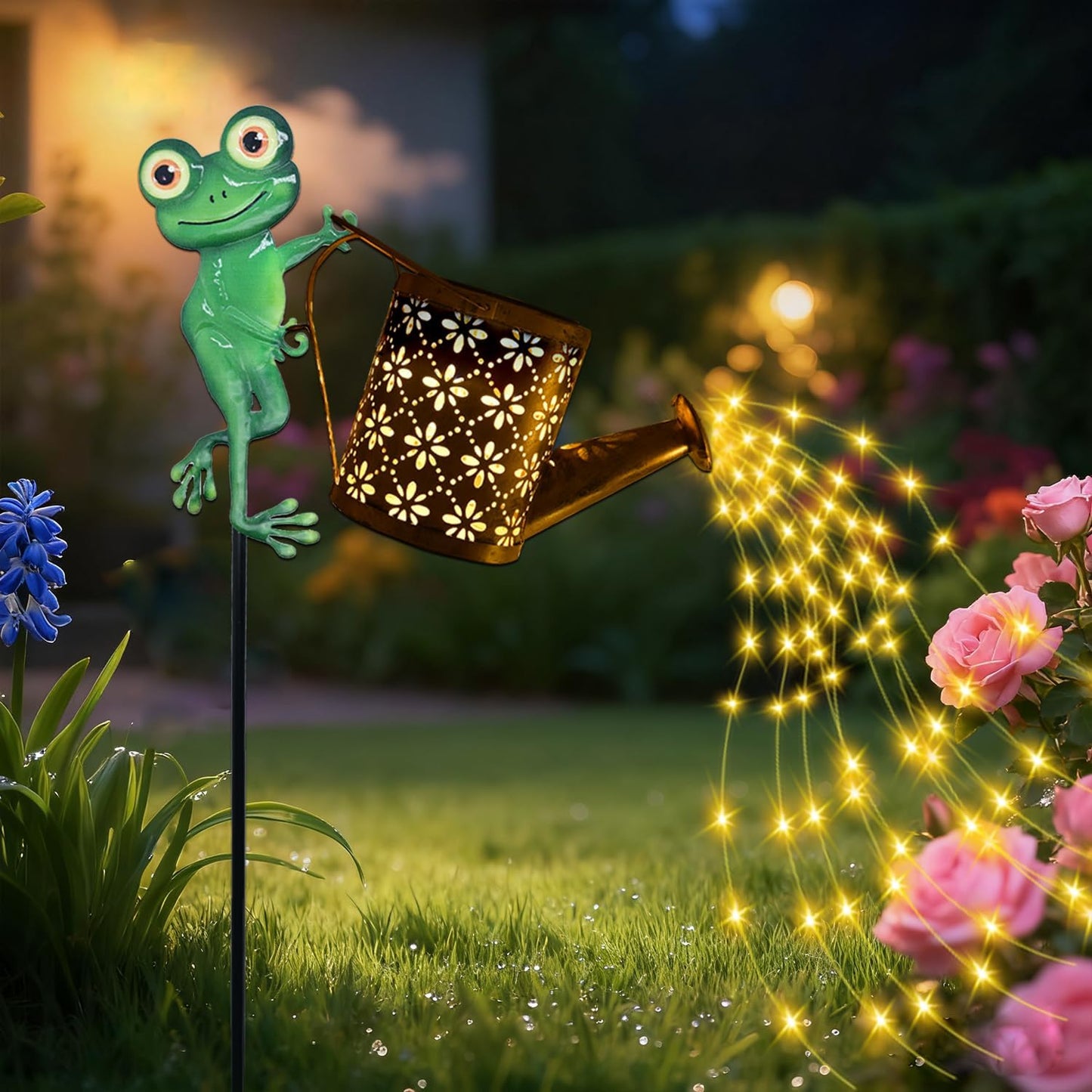 Solar Watering Can with Cascading Lights Outdoor Garden Decor, Hummingbird Shaped Hook Gardening Gifts for Mom Women Grandma Birthday, Solar Lights for Garden Decorations Patio Yard Lawn Backyard
