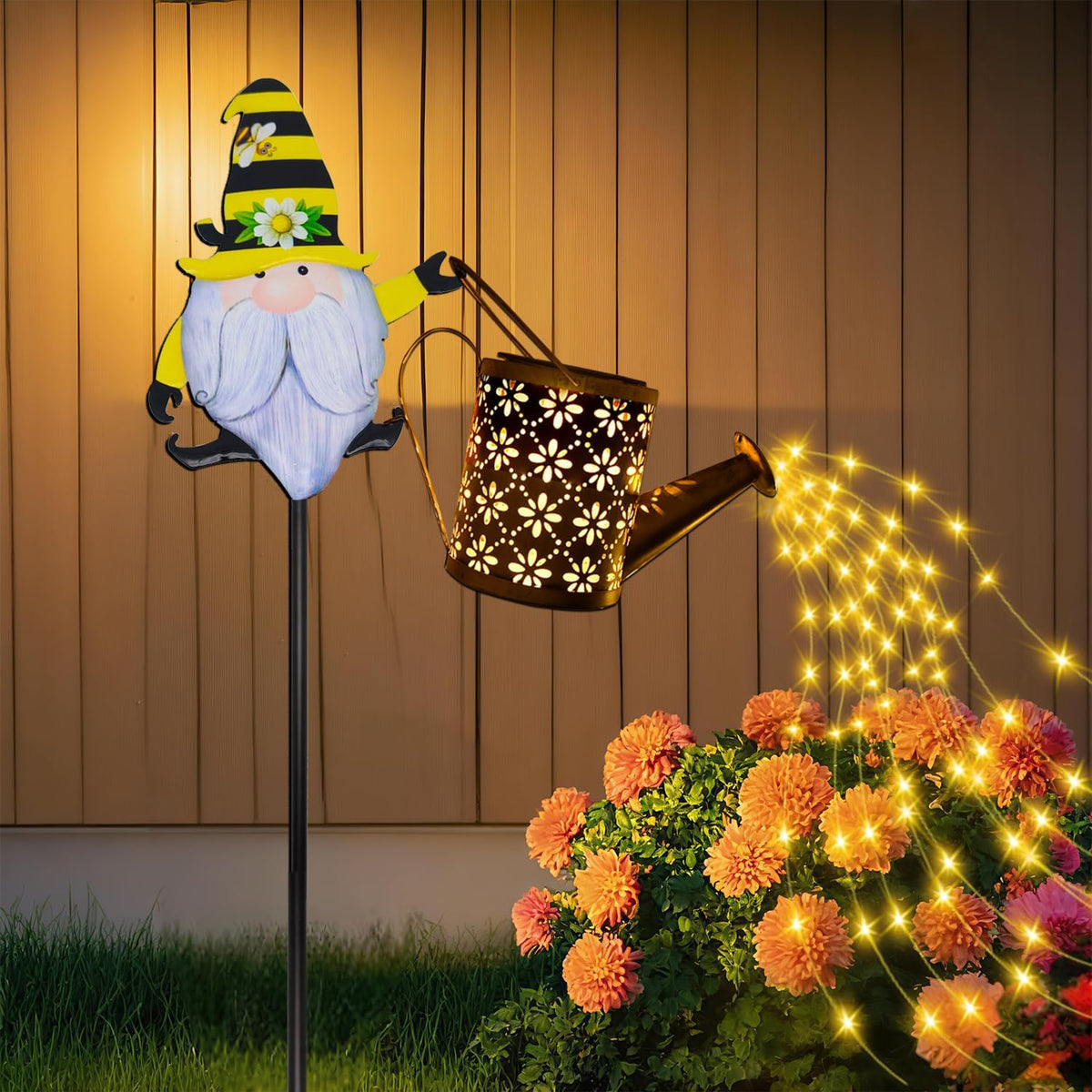 Solar Watering Can with Cascading Lights Outdoor Garden Decor, Hummingbird Shaped Hook Gardening Gifts for Mom Women Grandma Birthday, Solar Lights for Garden Decorations Patio Yard Lawn Backyard
