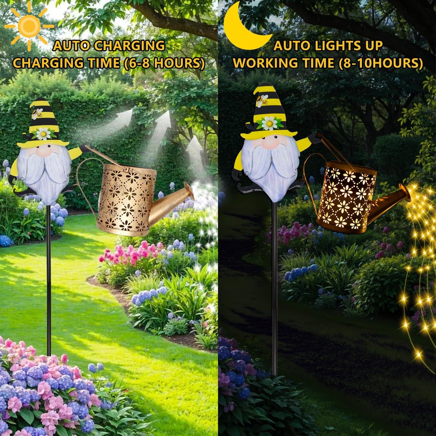 Solar Watering Can with Cascading Lights Outdoor Garden Decor, Hummingbird Shaped Hook Gardening Gifts for Mom Women Grandma Birthday, Solar Lights for Garden Decorations Patio Yard Lawn Backyard