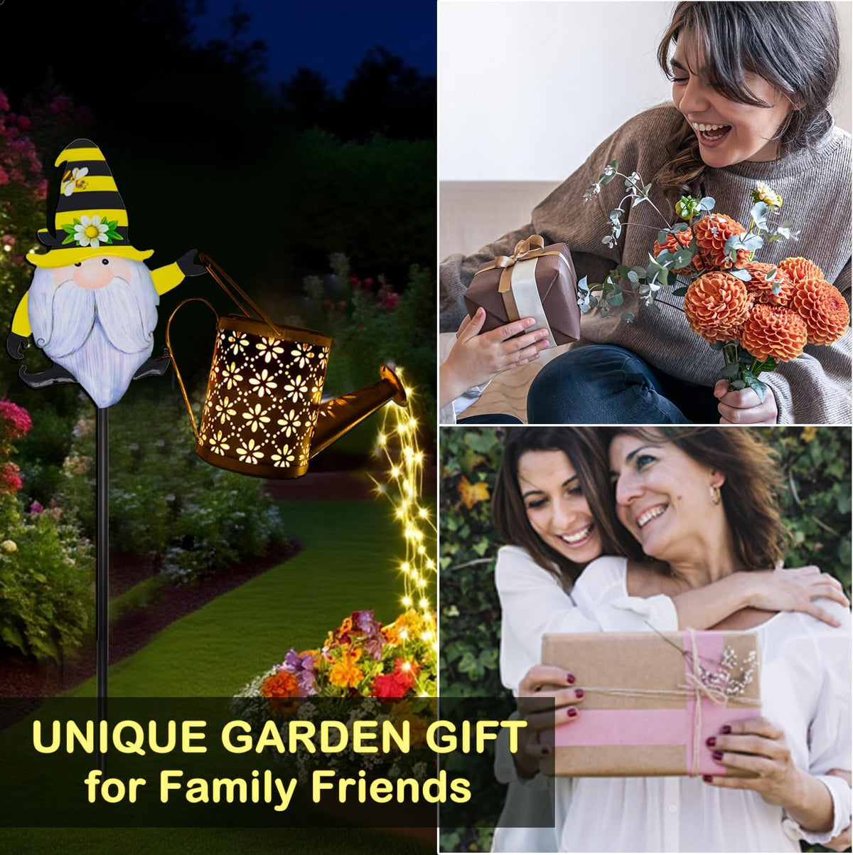 Solar Watering Can with Cascading Lights Outdoor Garden Decor, Hummingbird Shaped Hook Gardening Gifts for Mom Women Grandma Birthday, Solar Lights for Garden Decorations Patio Yard Lawn Backyard