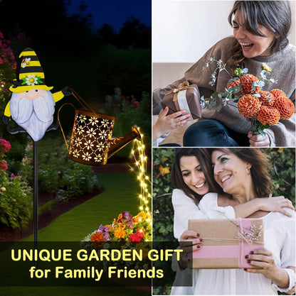 Solar Watering Can with Cascading Lights Outdoor Garden Decor, Hummingbird Shaped Hook Gardening Gifts for Mom Women Grandma Birthday, Solar Lights for Garden Decorations Patio Yard Lawn Backyard