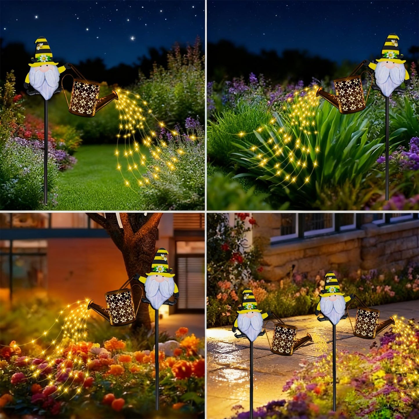 Solar Watering Can with Cascading Lights Outdoor Garden Decor, Hummingbird Shaped Hook Gardening Gifts for Mom Women Grandma Birthday, Solar Lights for Garden Decorations Patio Yard Lawn Backyard
