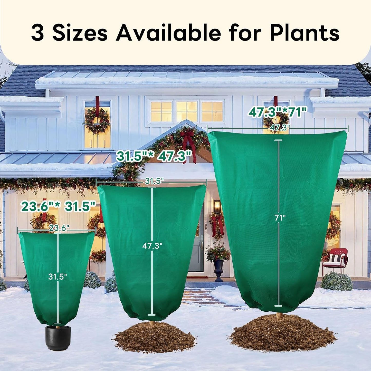 Plant Covers Freeze Protection 23.6" W X 31.5" H Thicker Outdoor Winter Frost Cloths Blankets with Zipper Drawstring, 2 Packs Reusable Garden Tree Cover Bags for Cold Weather Fruit Tree Shrub Potted