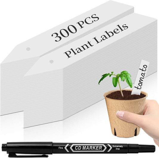 ® 300Pcs 4" Plant Labels with Marker Pen, Waterproof Plastic Plant Tags for Outdoor Seedlings Vegetable Garden Signs Markers Label Stakes (White)