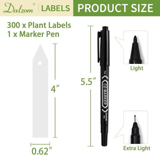 ® 300Pcs 4" Plant Labels with Marker Pen, Waterproof Plastic Plant Tags for Outdoor Seedlings Vegetable Garden Signs Markers Label Stakes (White)