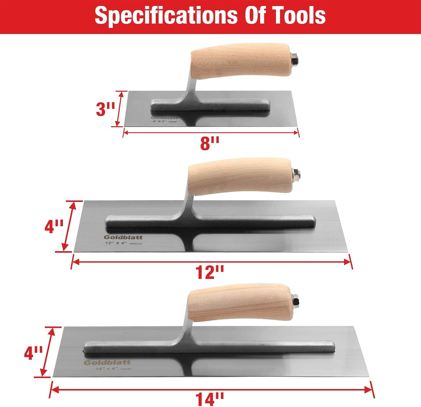 3 Pieces Carbon Steel Plaster & Drywall Trowel Set for Concrete