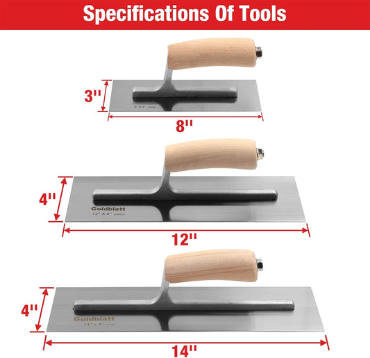3 Pieces Carbon Steel Plaster & Drywall Trowel Set for Concrete