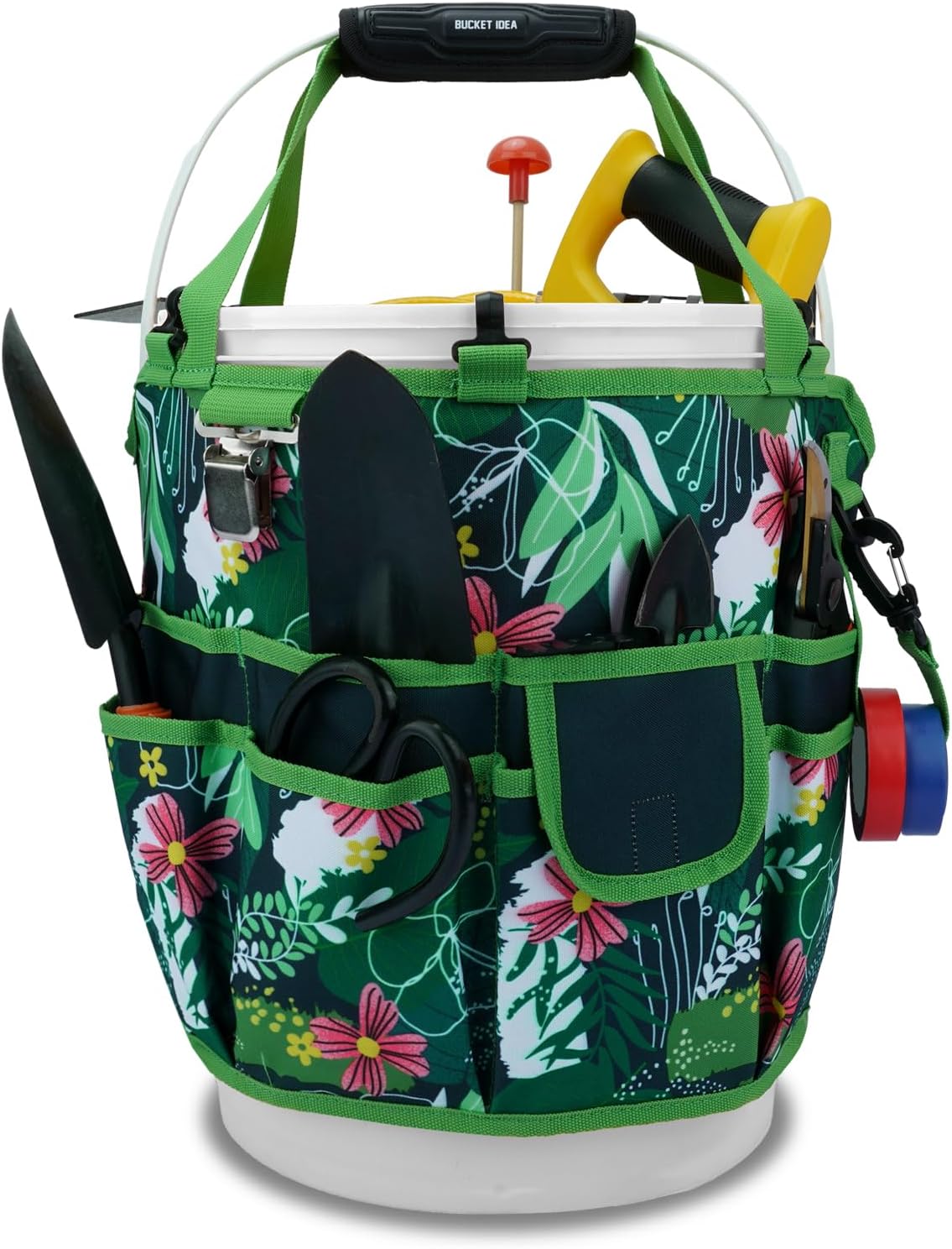 KUNN Bucket Tool Organizer 5 Gallon 18-Pocket Gardening Tool Bag with Hangable Handle | Garden Caddy & Bucket Accessory, Green