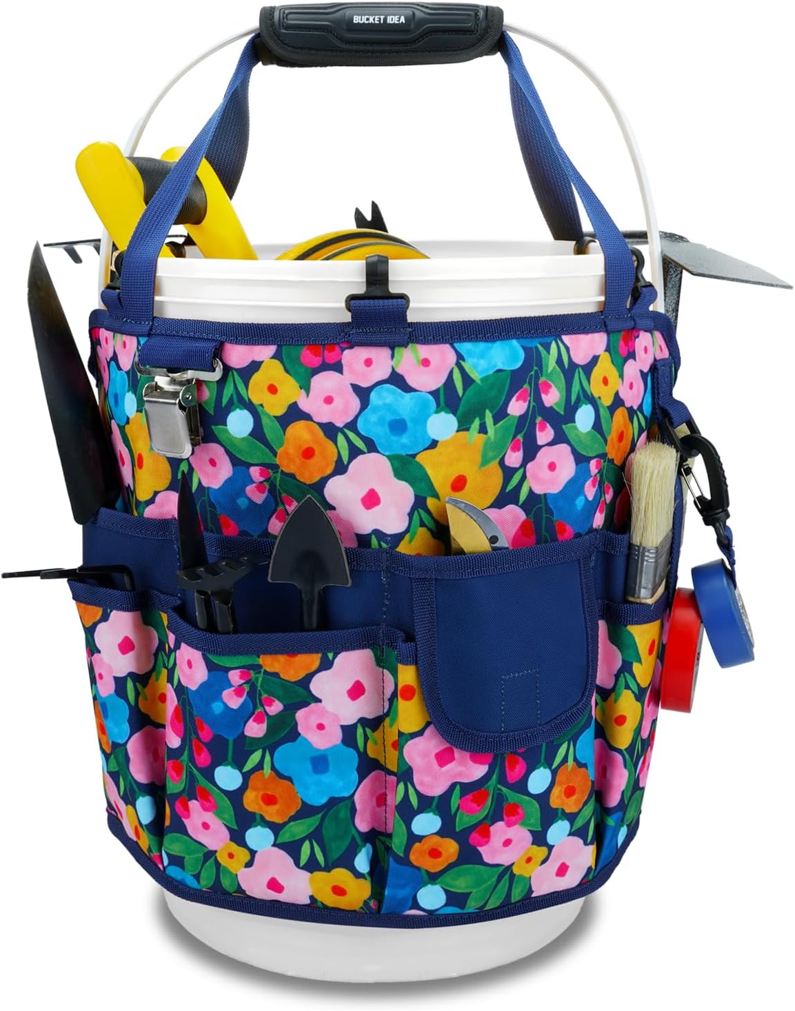 KUNN Bucket Tool Organizer 5 Gallon 18-Pocket Gardening Tool Bag with Hangable Handle | Garden Caddy & Bucket Accessory, Green