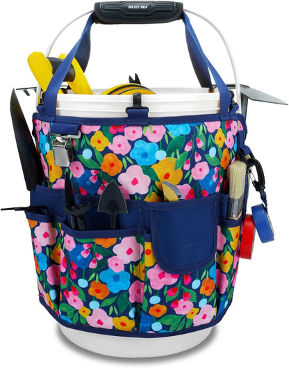 KUNN Bucket Tool Organizer 5 Gallon 18-Pocket Gardening Tool Bag with Hangable Handle | Garden Caddy & Bucket Accessory, Green