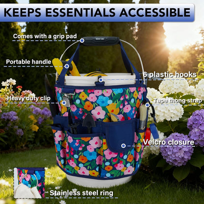 KUNN Bucket Tool Organizer 5 Gallon 18-Pocket Gardening Tool Bag with Hangable Handle | Garden Caddy & Bucket Accessory, Green
