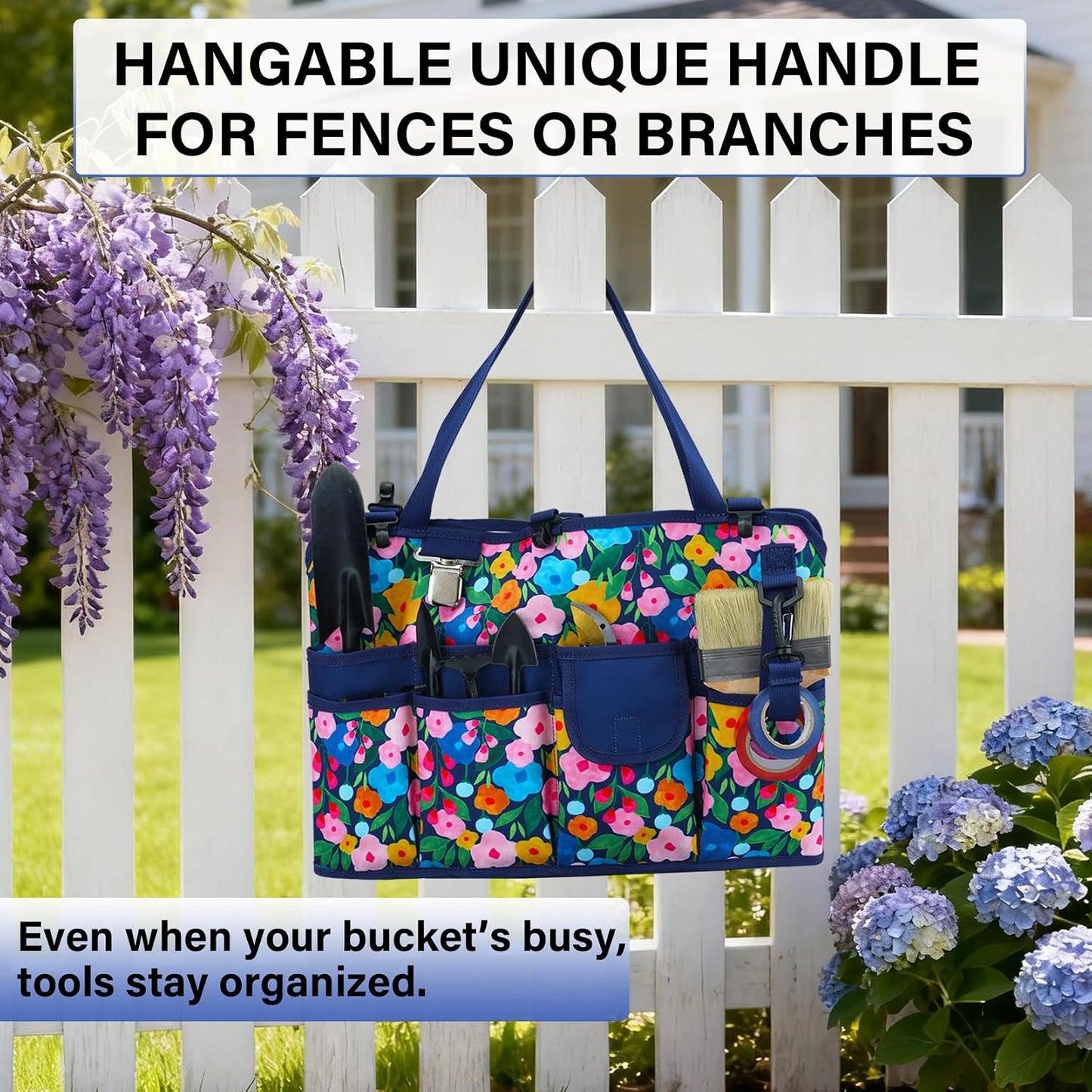 KUNN Bucket Tool Organizer 5 Gallon 18-Pocket Gardening Tool Bag with Hangable Handle | Garden Caddy & Bucket Accessory, Green