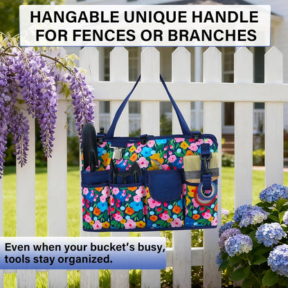 KUNN Bucket Tool Organizer 5 Gallon 18-Pocket Gardening Tool Bag with Hangable Handle | Garden Caddy & Bucket Accessory, Green