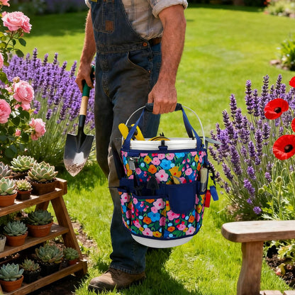 KUNN Bucket Tool Organizer 5 Gallon 18-Pocket Gardening Tool Bag with Hangable Handle | Garden Caddy & Bucket Accessory, Green
