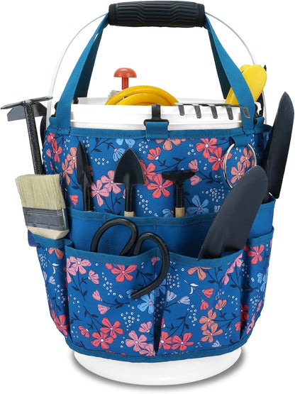 KUNN Bucket Tool Organizer 5 Gallon 18-Pocket Gardening Tool Bag with Hangable Handle | Garden Caddy & Bucket Accessory, Green