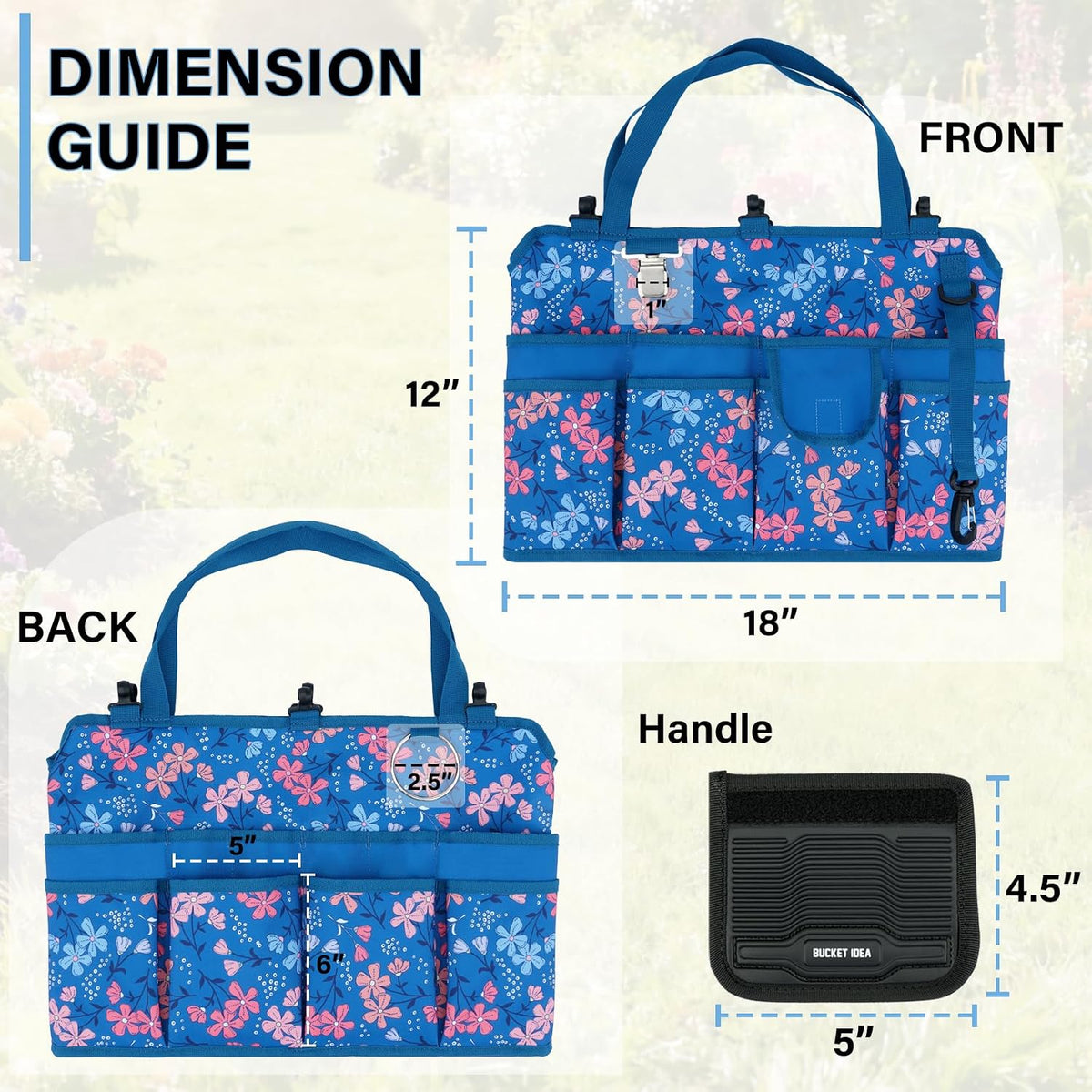 KUNN Bucket Tool Organizer 5 Gallon 18-Pocket Gardening Tool Bag with Hangable Handle | Garden Caddy & Bucket Accessory, Green