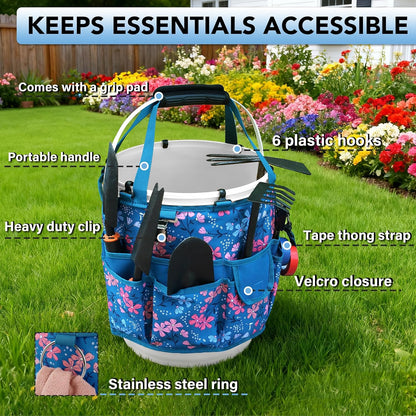 KUNN Bucket Tool Organizer 5 Gallon 18-Pocket Gardening Tool Bag with Hangable Handle | Garden Caddy & Bucket Accessory, Green