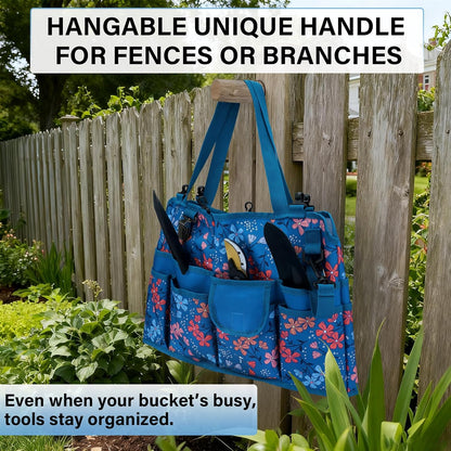 KUNN Bucket Tool Organizer 5 Gallon 18-Pocket Gardening Tool Bag with Hangable Handle | Garden Caddy & Bucket Accessory, Green