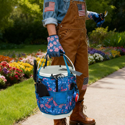 KUNN Bucket Tool Organizer 5 Gallon 18-Pocket Gardening Tool Bag with Hangable Handle | Garden Caddy & Bucket Accessory, Green