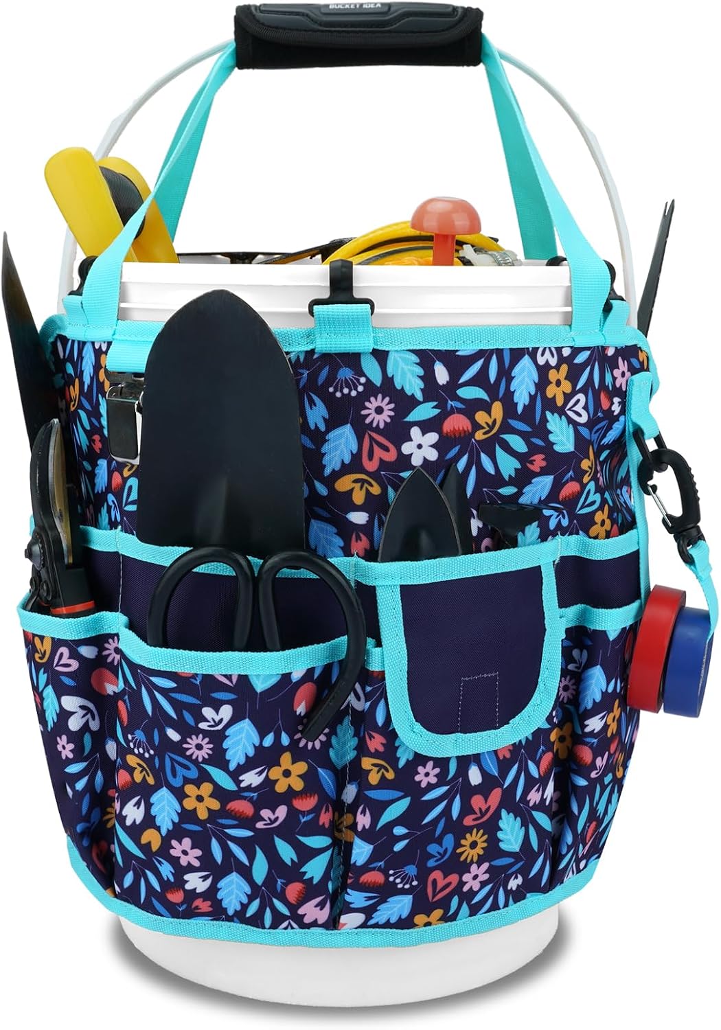 KUNN Bucket Tool Organizer 5 Gallon 18-Pocket Gardening Tool Bag with Hangable Handle | Garden Caddy & Bucket Accessory, Green