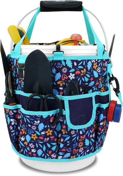 KUNN Bucket Tool Organizer 5 Gallon 18-Pocket Gardening Tool Bag with Hangable Handle | Garden Caddy & Bucket Accessory, Green