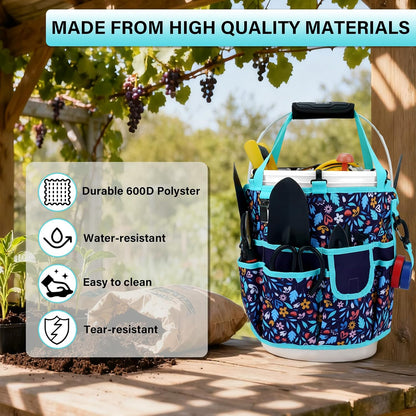 KUNN Bucket Tool Organizer 5 Gallon 18-Pocket Gardening Tool Bag with Hangable Handle | Garden Caddy & Bucket Accessory, Green