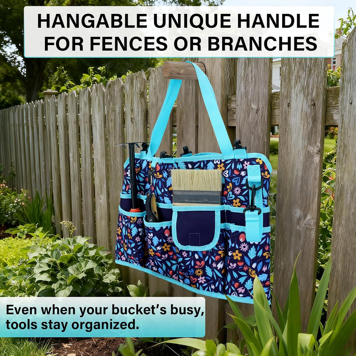 KUNN Bucket Tool Organizer 5 Gallon 18-Pocket Gardening Tool Bag with Hangable Handle | Garden Caddy & Bucket Accessory, Green