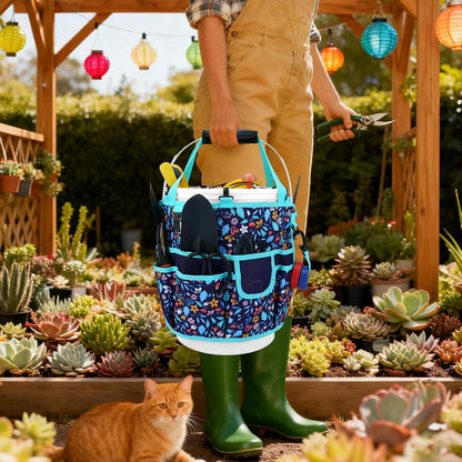KUNN Bucket Tool Organizer 5 Gallon 18-Pocket Gardening Tool Bag with Hangable Handle | Garden Caddy & Bucket Accessory, Green
