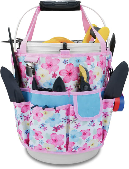 KUNN Bucket Tool Organizer 5 Gallon 18-Pocket Gardening Tool Bag with Hangable Handle | Garden Caddy & Bucket Accessory, Green