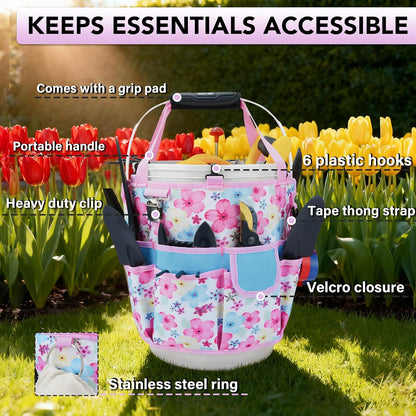 KUNN Bucket Tool Organizer 5 Gallon 18-Pocket Gardening Tool Bag with Hangable Handle | Garden Caddy & Bucket Accessory, Green