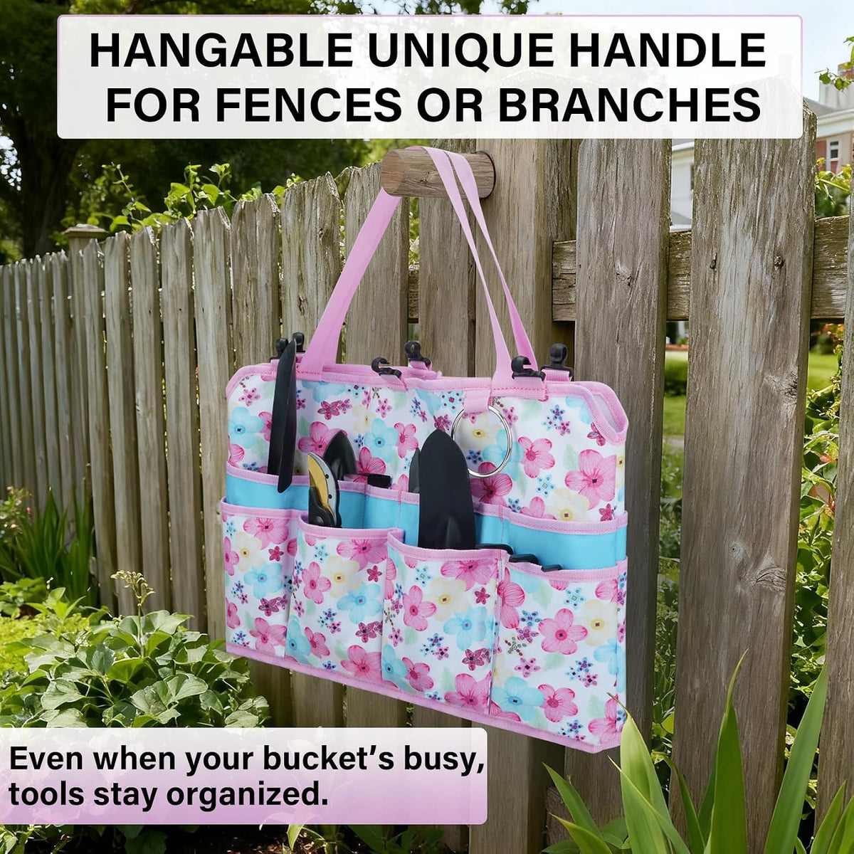 KUNN Bucket Tool Organizer 5 Gallon 18-Pocket Gardening Tool Bag with Hangable Handle | Garden Caddy & Bucket Accessory, Green
