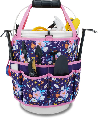 KUNN Bucket Tool Organizer 5 Gallon 18-Pocket Gardening Tool Bag with Hangable Handle | Garden Caddy & Bucket Accessory, Green