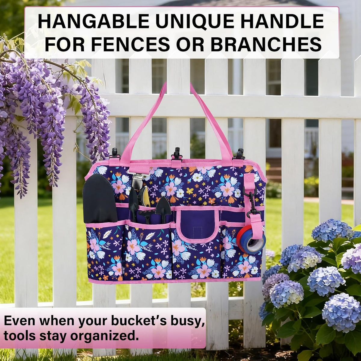 KUNN Bucket Tool Organizer 5 Gallon 18-Pocket Gardening Tool Bag with Hangable Handle | Garden Caddy & Bucket Accessory, Green