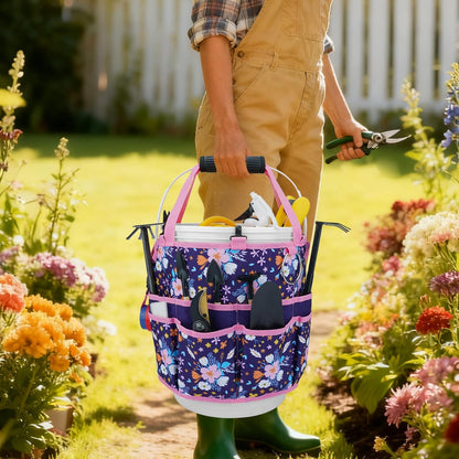 KUNN Bucket Tool Organizer 5 Gallon 18-Pocket Gardening Tool Bag with Hangable Handle | Garden Caddy & Bucket Accessory, Green