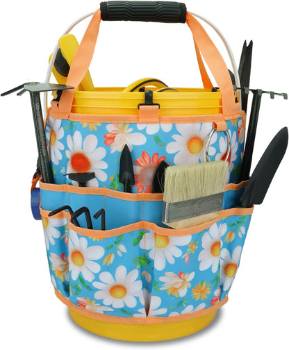 KUNN Bucket Tool Organizer 5 Gallon 18-Pocket Gardening Tool Bag with Hangable Handle | Garden Caddy & Bucket Accessory, Green