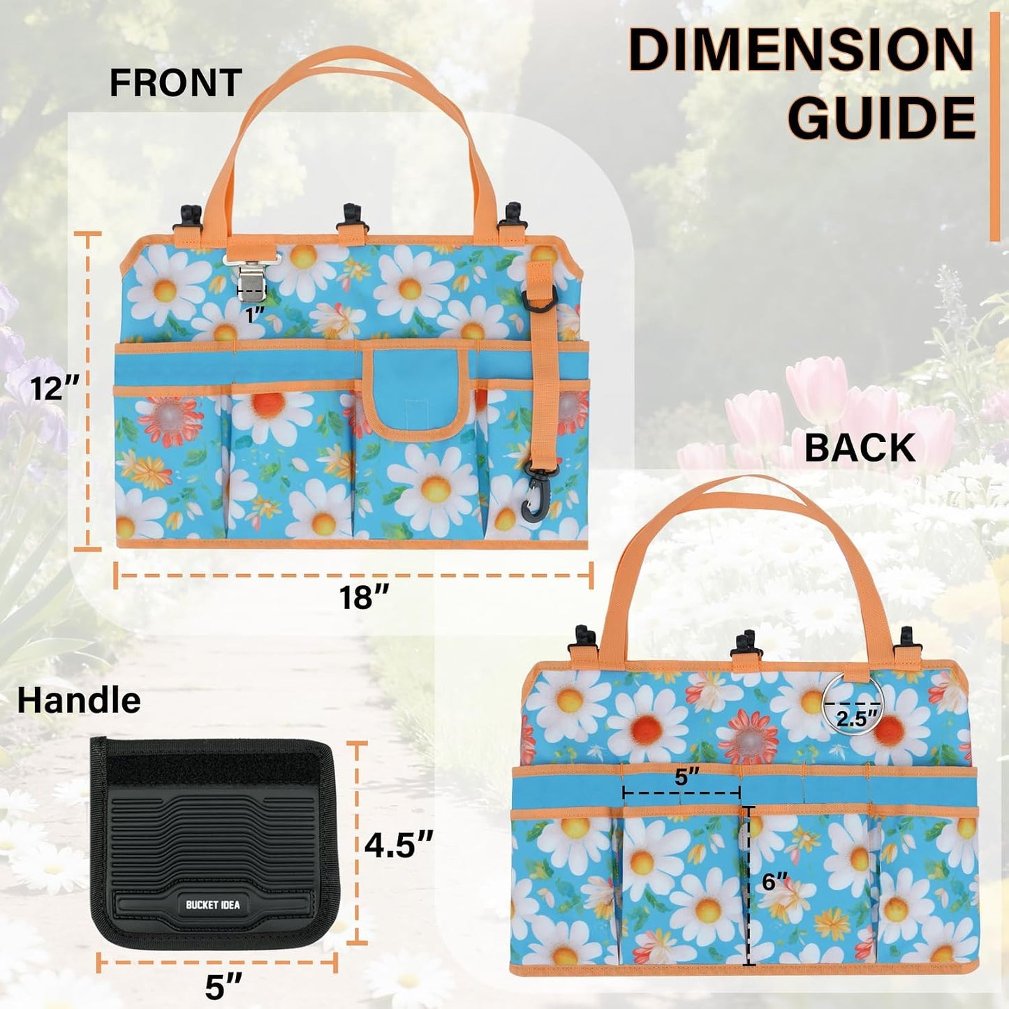 KUNN Bucket Tool Organizer 5 Gallon 18-Pocket Gardening Tool Bag with Hangable Handle | Garden Caddy & Bucket Accessory, Green