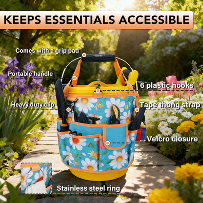 KUNN Bucket Tool Organizer 5 Gallon 18-Pocket Gardening Tool Bag with Hangable Handle | Garden Caddy & Bucket Accessory, Green