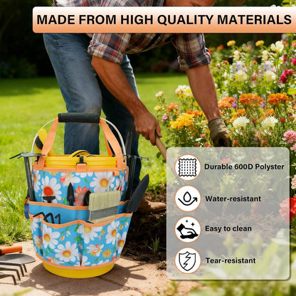 KUNN Bucket Tool Organizer 5 Gallon 18-Pocket Gardening Tool Bag with Hangable Handle | Garden Caddy & Bucket Accessory, Green