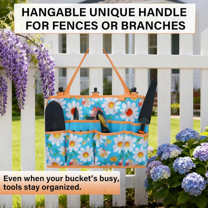 KUNN Bucket Tool Organizer 5 Gallon 18-Pocket Gardening Tool Bag with Hangable Handle | Garden Caddy & Bucket Accessory, Green