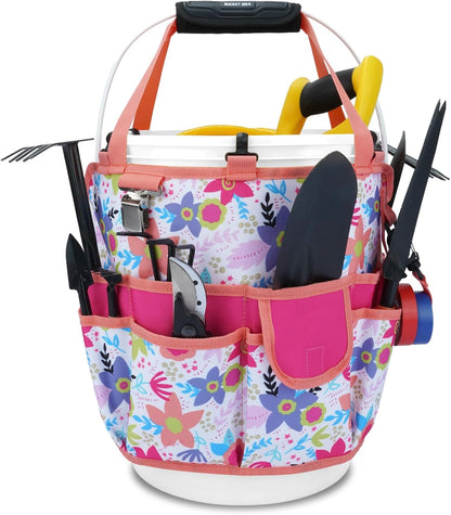 KUNN Bucket Tool Organizer 5 Gallon 18-Pocket Gardening Tool Bag with Hangable Handle | Garden Caddy & Bucket Accessory, Green