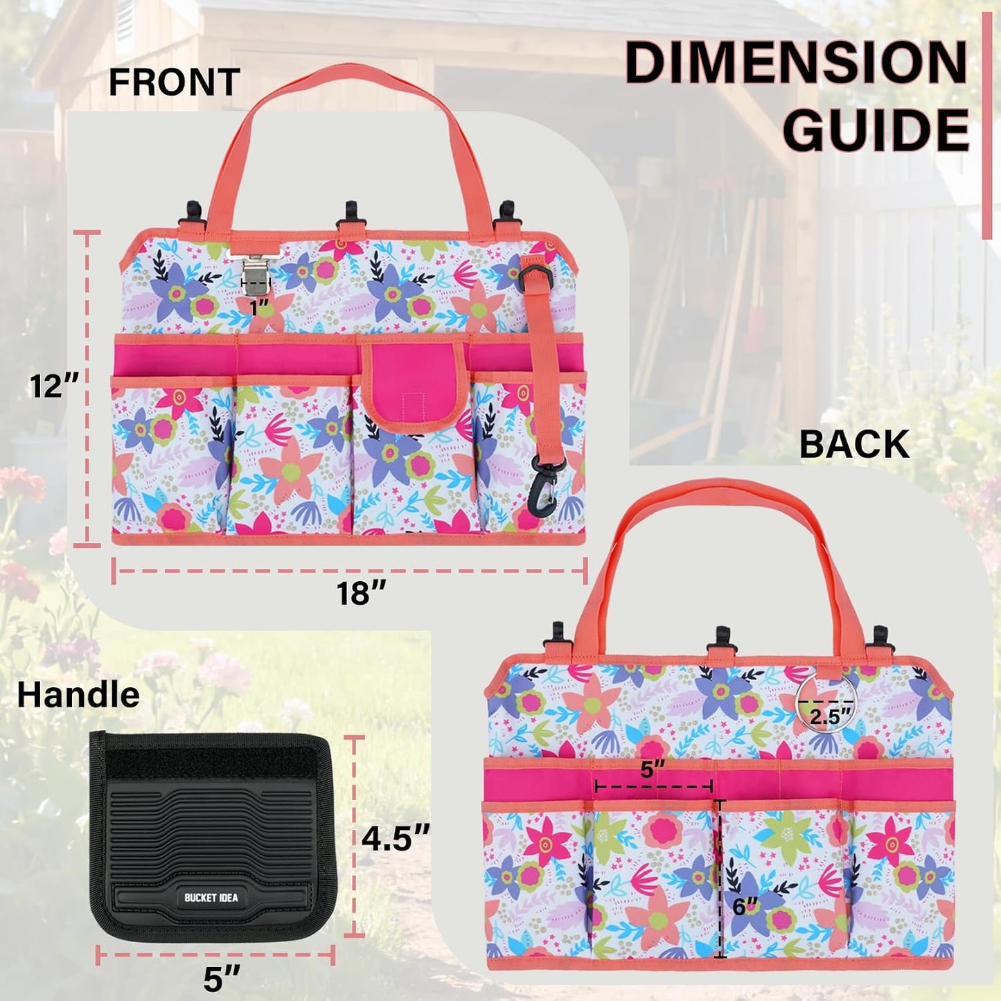 KUNN Bucket Tool Organizer 5 Gallon 18-Pocket Gardening Tool Bag with Hangable Handle | Garden Caddy & Bucket Accessory, Green