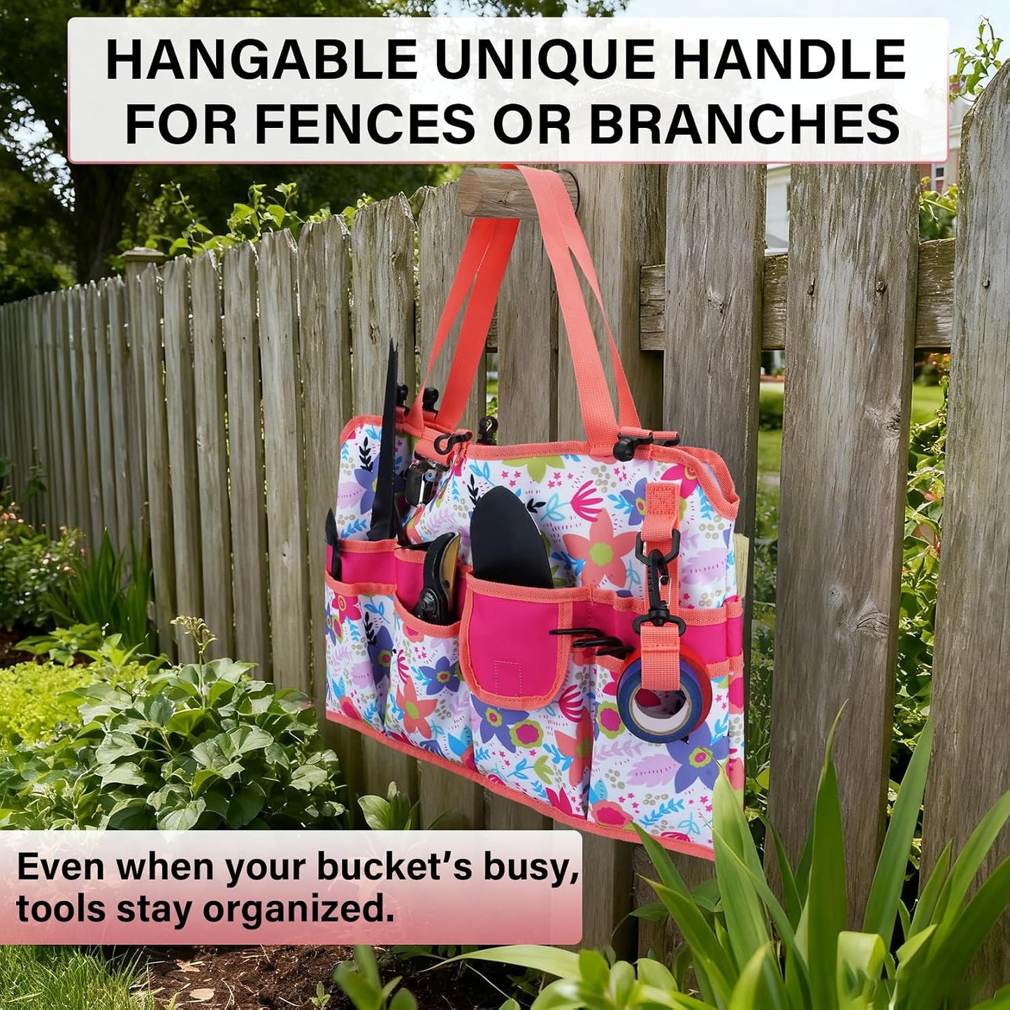 KUNN Bucket Tool Organizer 5 Gallon 18-Pocket Gardening Tool Bag with Hangable Handle | Garden Caddy & Bucket Accessory, Green