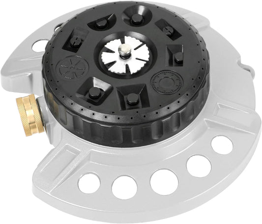 Turret Pattern Sprinkler on Metal Base, 9-Pattern Lawn Sprinkler