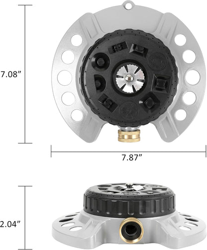 Turret Pattern Sprinkler on Metal Base, 9-Pattern Lawn Sprinkler